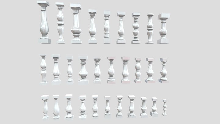 Set of classic simple balusters 3D Model