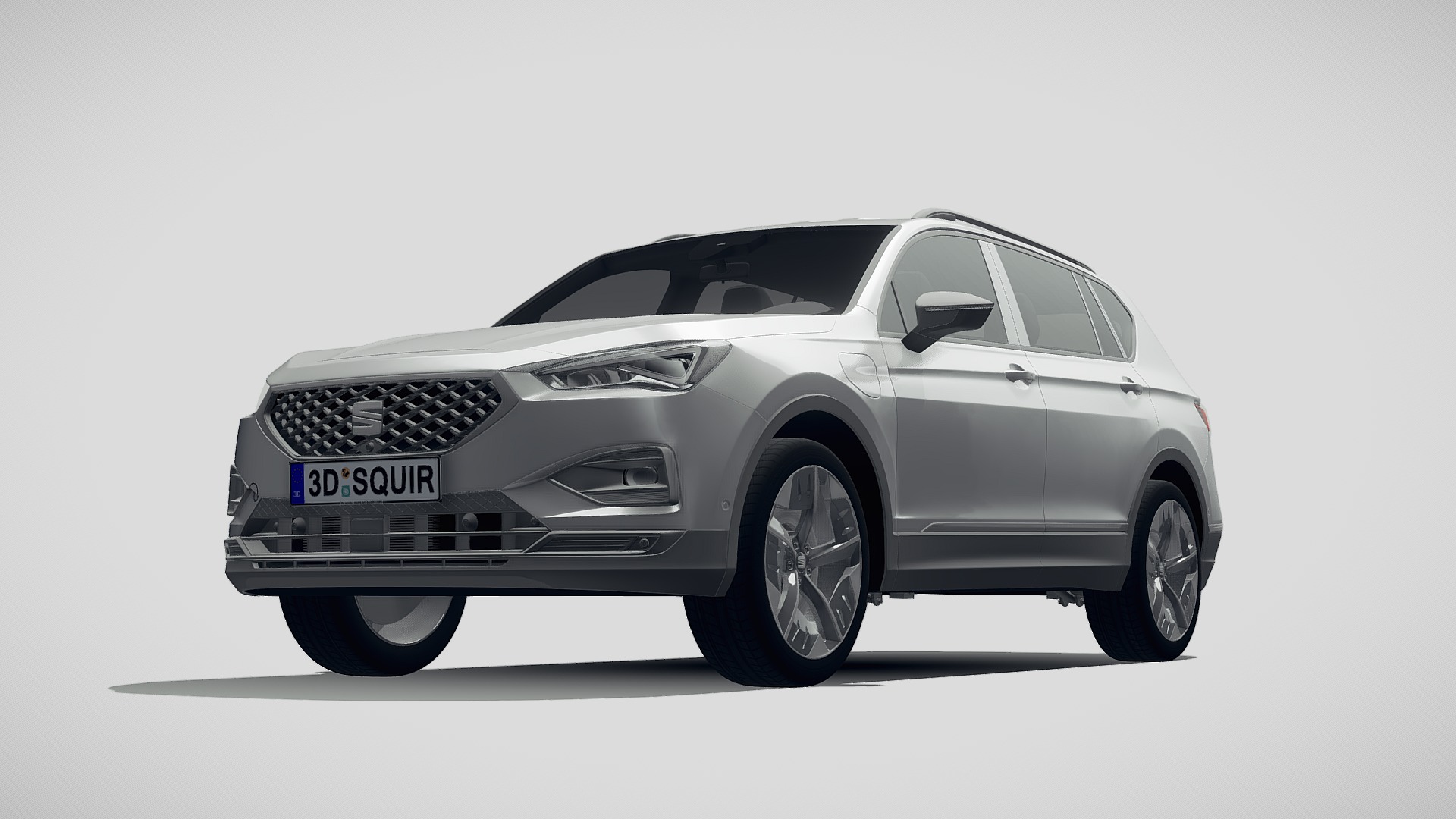3D model Seat Tarraco PHEV 2020 Fbx - This is a 3D model of the Seat Tarraco PHEV 2020 Fbx. The 3D model is about a silver car with a white background.