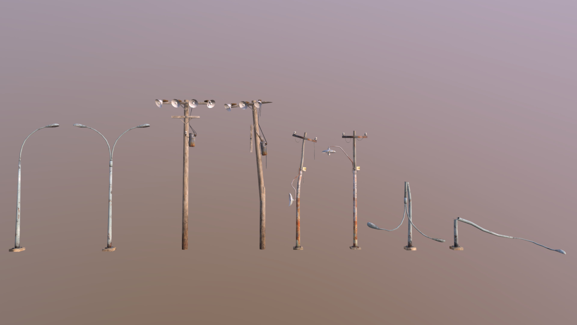 3D model Low Poly Light Poles Pack - This is a 3D model of the Low Poly Light Poles Pack. The 3D model is about a row of wind turbines.