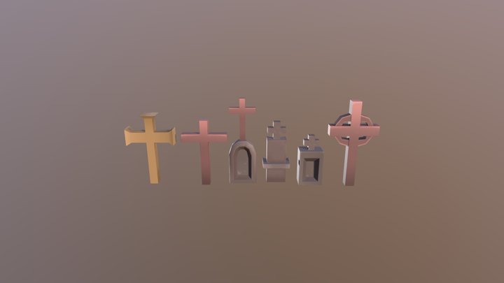 Tombstones low poly 3D Model