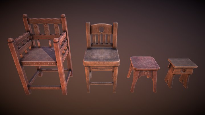 Medieval chairs 3D Model