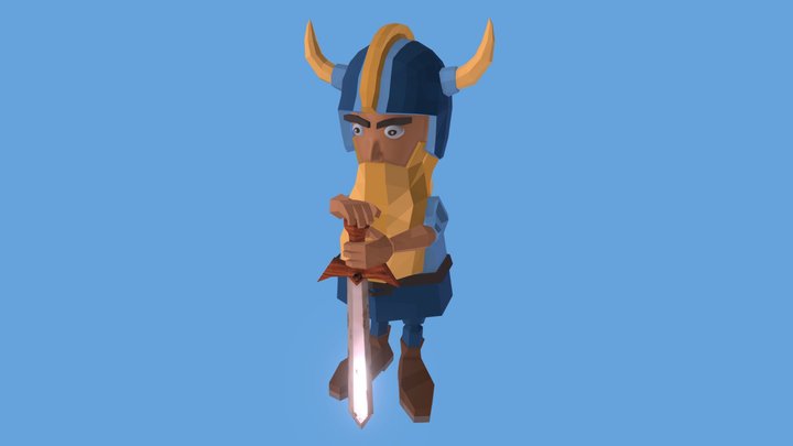 Viking Warrior GameCharakter leaning on Sword 3D Model