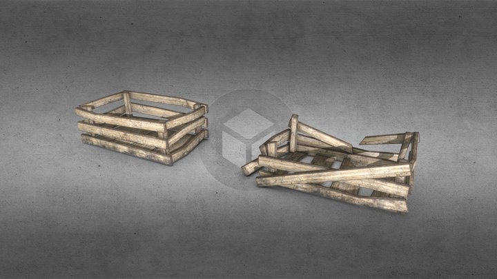 Wooden Dirty Crates - Broken Whole 2 Piece Set 3D Model