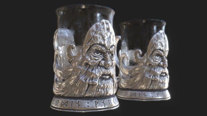 Odin shaped silver cup holder 3D Model