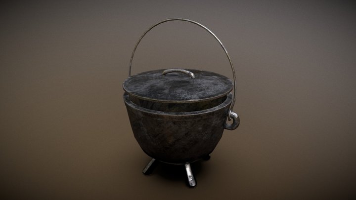 Old Forged Fire Cauldron 3D Model