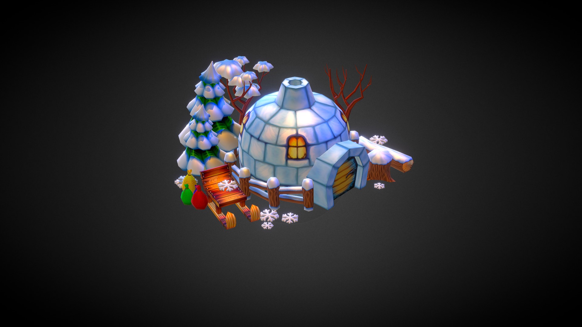 3D model Lowpoly Winter theme - This is a 3D model of the Lowpoly Winter theme. The 3D model is about a blue and orange robot.