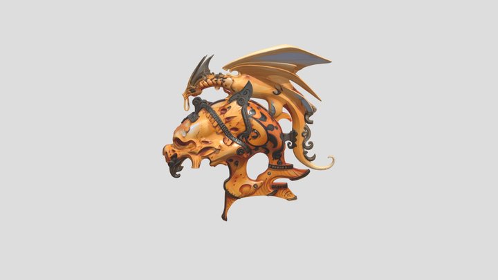 Illustration of Mechanical Dragon Head 3D Model