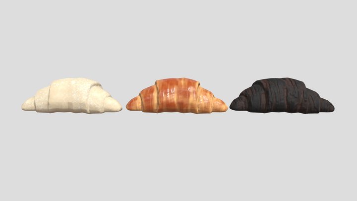 Raw Cooked And Burnt Croissant 3D Model