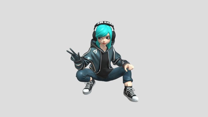 girl with cap on the head, lether jacket 3D Model