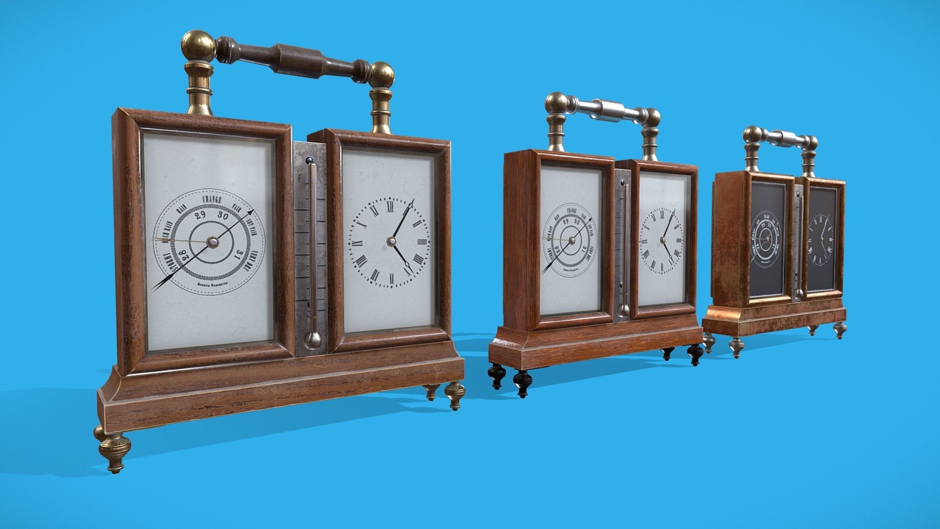1800s Clock Barometer Desk Set Type A - Download Free 3D model by Mad ...