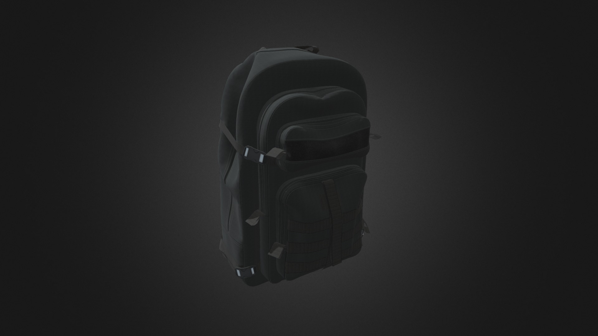 3D model Military backpack (black) - This is a 3D model of the Military backpack (black). The 3D model is about a silver car with a black background.