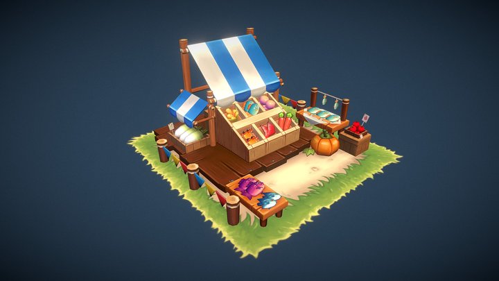 Market - Low poly Handpainted 3D Model