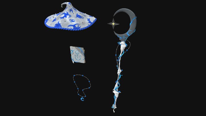 Mage collection : staff , book , amulet , amulet 3D Model