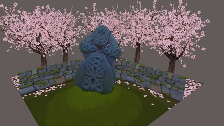 Celtic Cross with Cherry Blossoms 3D Model