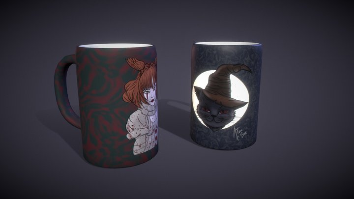 Cups IT Women and Cat Witch 3D Model
