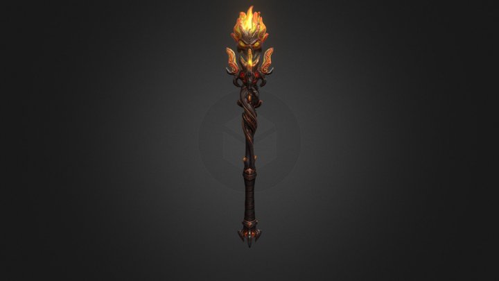 Stylized Fire Skull Staff (Game Ready)