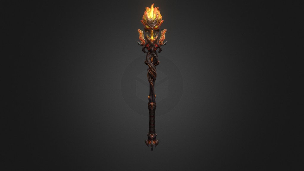 Stylized Fire Skull Staff (Game Ready)