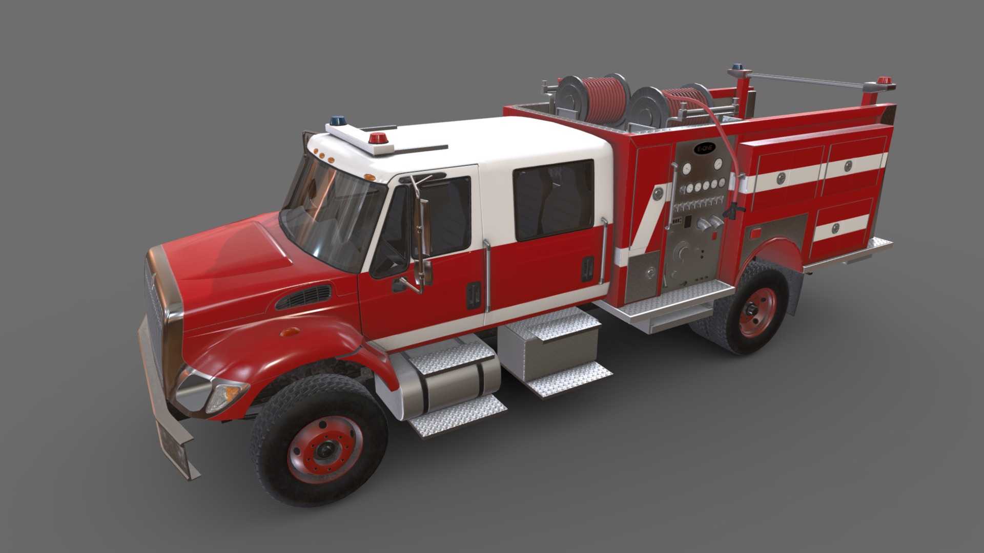 3D model Fire Truck International Red - This is a 3D model of the Fire Truck International Red. The 3D model is about a red fire truck.