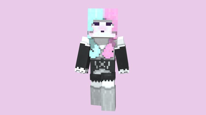 Blue pink haired girl 3D Model