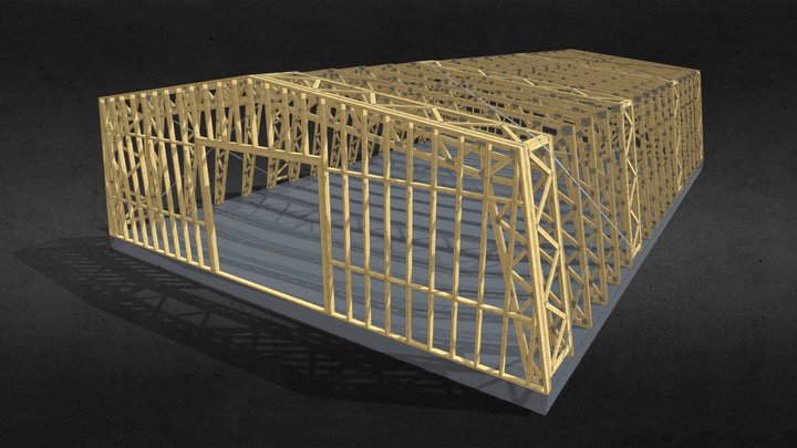 Wooden frame construction - riding hall #0118 3D Model