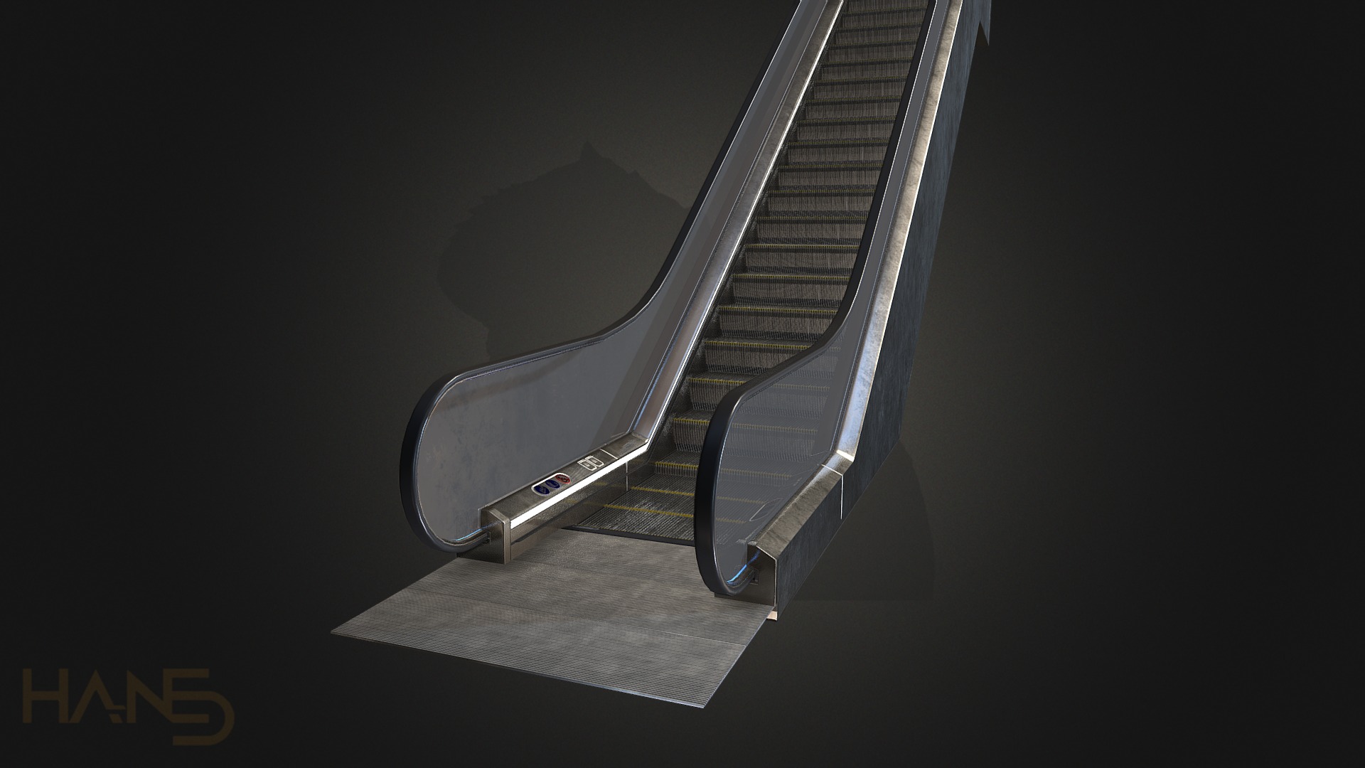 3D model Escalator - This is a 3D model of the Escalator. The 3D model is about a silver and black guitar.