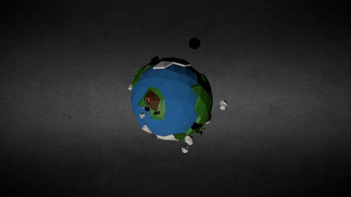 Low Poly Planet with Satellite 3D Model