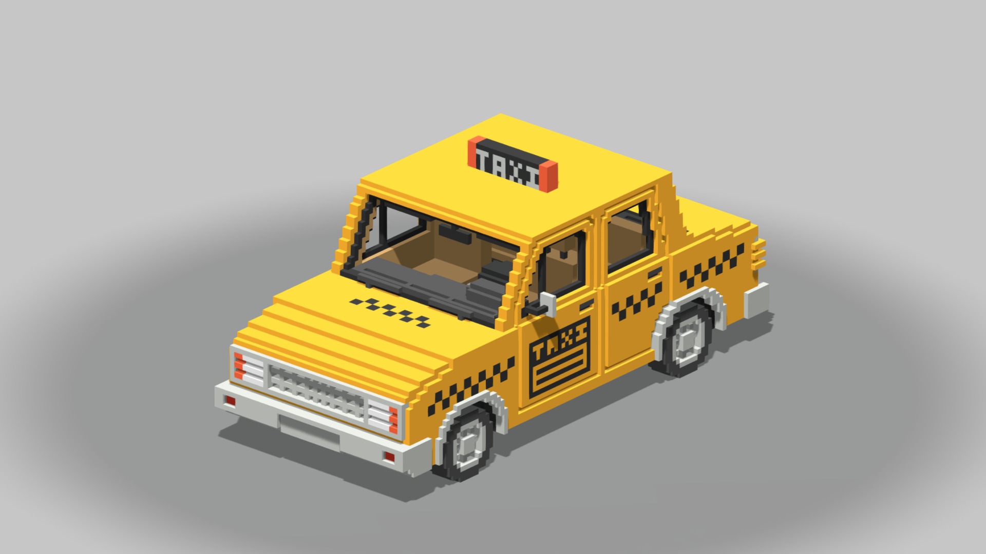 3D model Voxel Taxi - This is a 3D model of the Voxel Taxi. The 3D model is about a yellow truck on a white background.