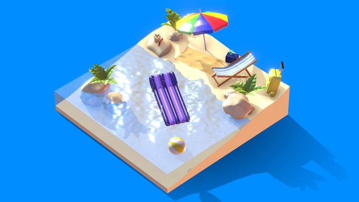 Summer vacation beach isometric diorama 3D Model