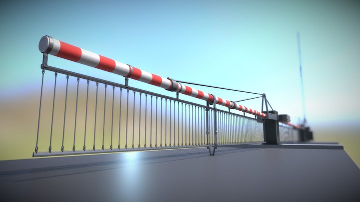 Low-Poly Railroad Barrier 7m Protective Grid 3D Model