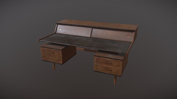 Wooden Retro Desk 3D Model