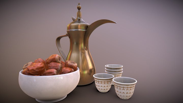 Arabic coffee Set "Dallah & cups" V 3.0 3D Model