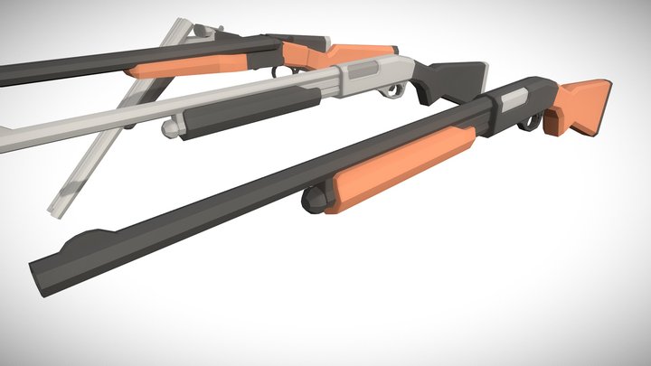 「Low Poly」Shotguns + Flare Gun Pack 3D Model