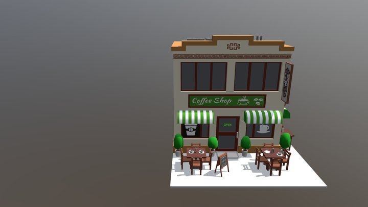 Cafe LowPoly 3D Model