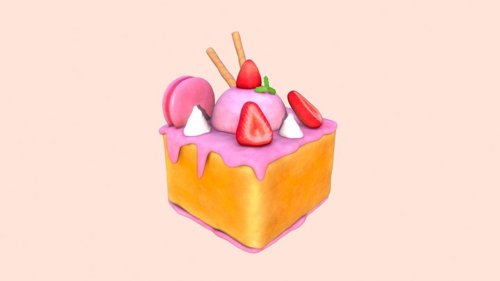 Strawberry Ice Cream Brick Toast 3D Model