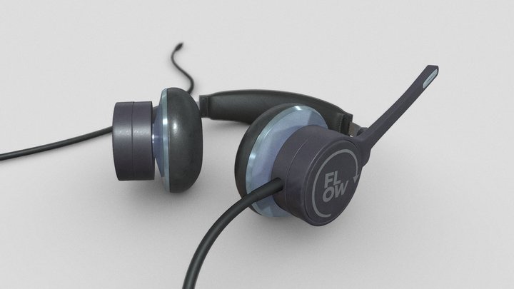 Headphone with Flow logo 3D Model