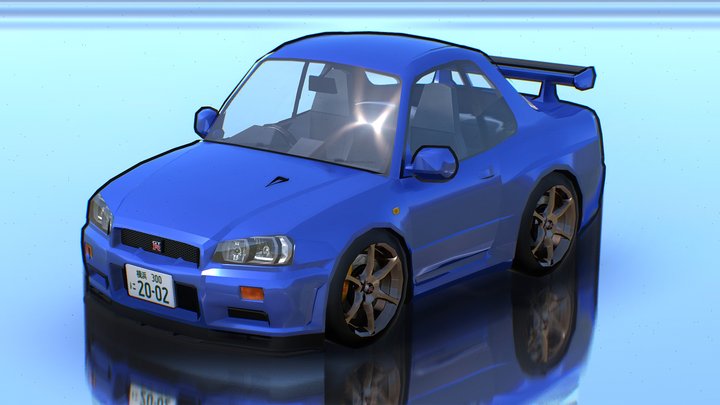 Lowpoly Nissan GT-R(R34) Vspec II Tooned Car 3D Model