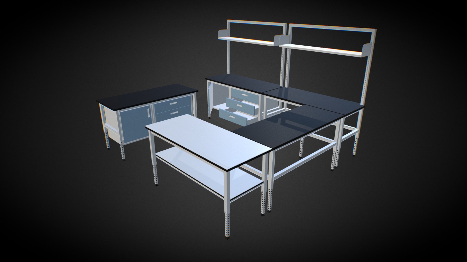 3D model Lab Environment Set #1 - This is a 3D model of the Lab Environment Set #1. The 3D model is about a table with a chair and a table with a chair and a table.