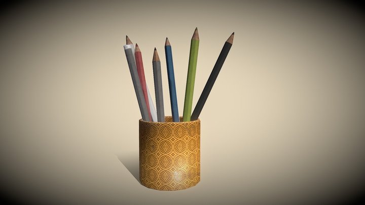 Pens with Pencil holder - desk props 3D Model
