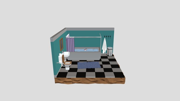 Low Poly Isometric Bathroom 3D Model