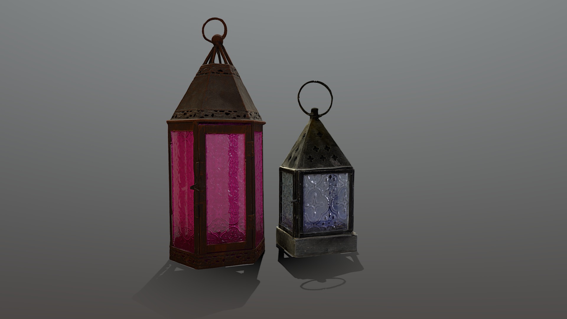 3D model Two Lanterns - This is a 3D model of the Two Lanterns. The 3D model is about a couple of small jars with a clock on top.