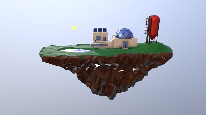 Floating Island Low Poly Style 3D Model