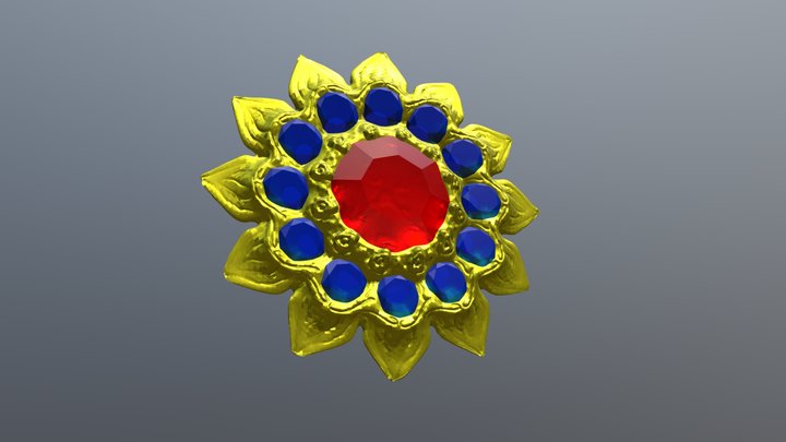 Brooch - large ruby emeralds gold 3D Model