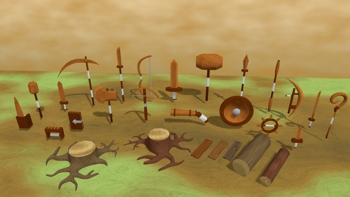 3D Wood Weapons 3D Model