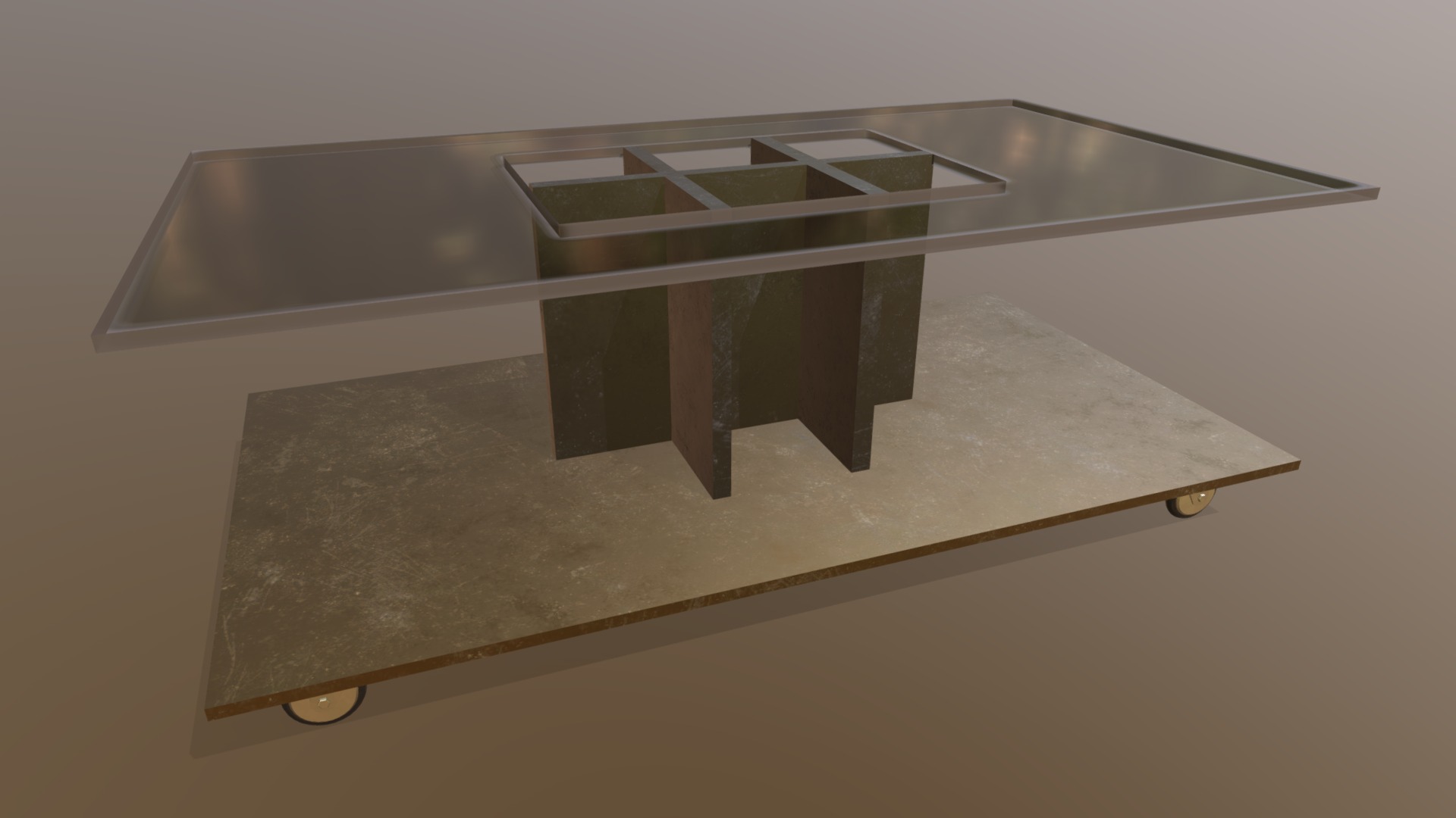 3D model Metal-glass table (coffee table collections) - This is a 3D model of the Metal-glass table (coffee table collections). The 3D model is about a glass table with a metal frame.