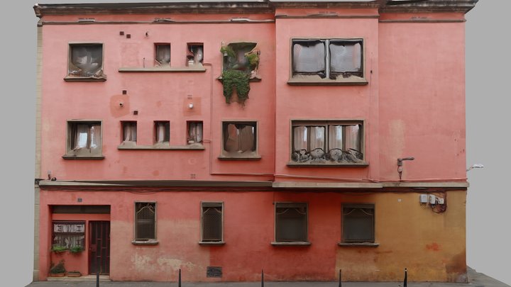 Pink corner building, Barcelona (Low poly) 3D Model