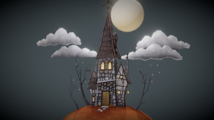 Halloween Autumn Old House Cartoon style 3D Model