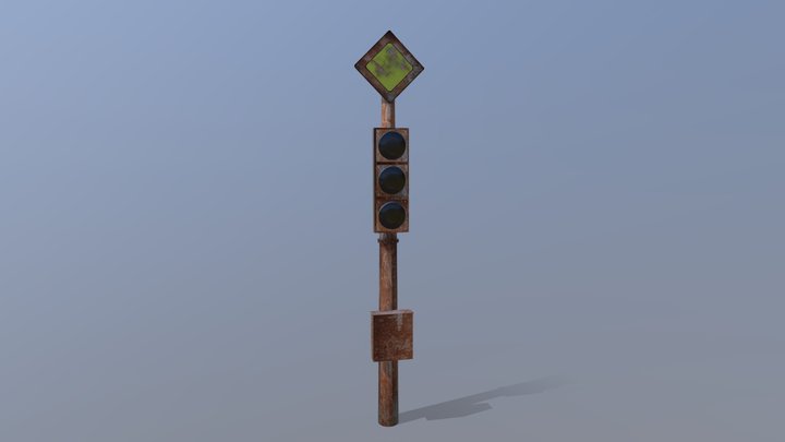 3D Rusty City Traffic Light 3D Model