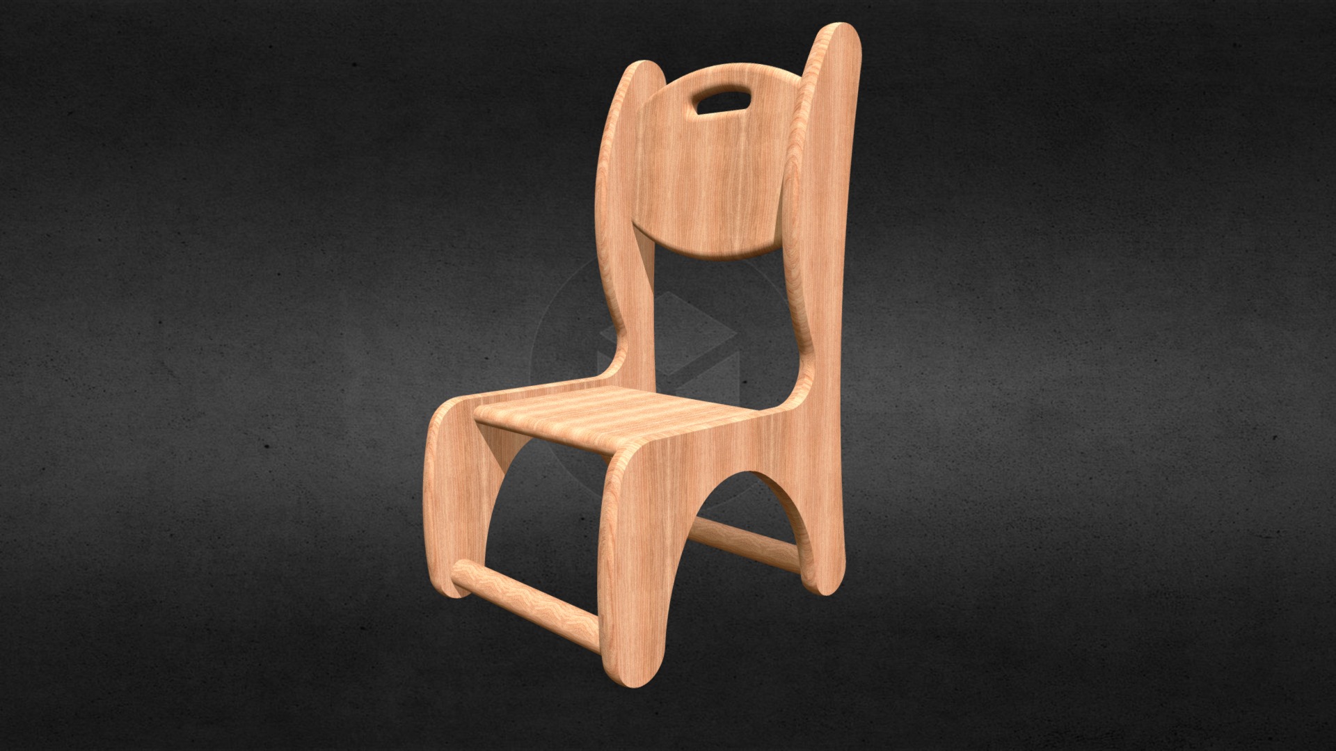 3D model chair - This is a 3D model of the chair. The 3D model is about a wooden chair on a black surface.