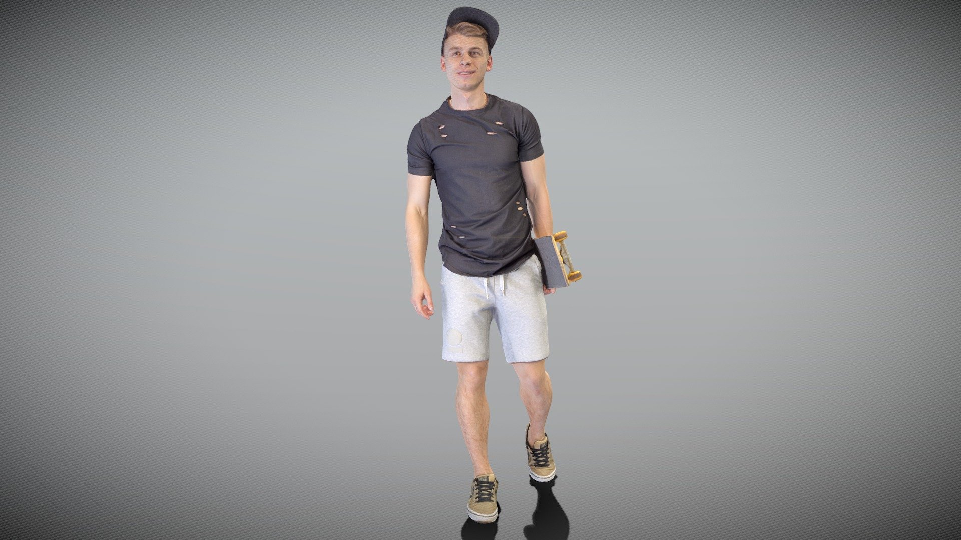 Stylish young man with a skateboard walking 162