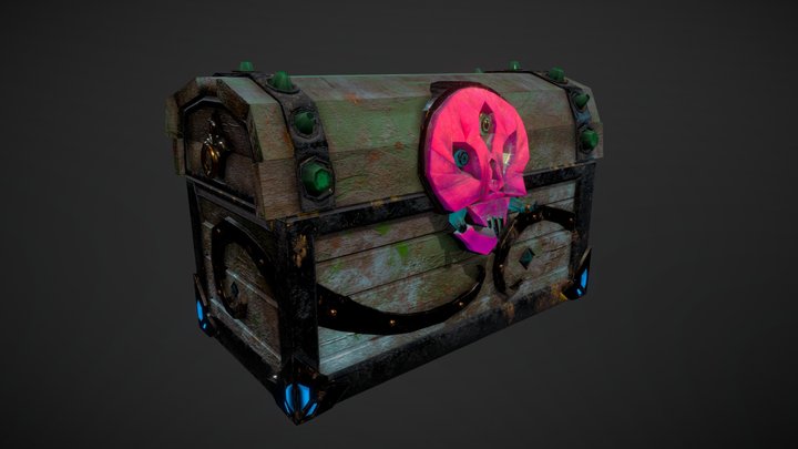 Pirate's chest wiych crystal skull 3D Model